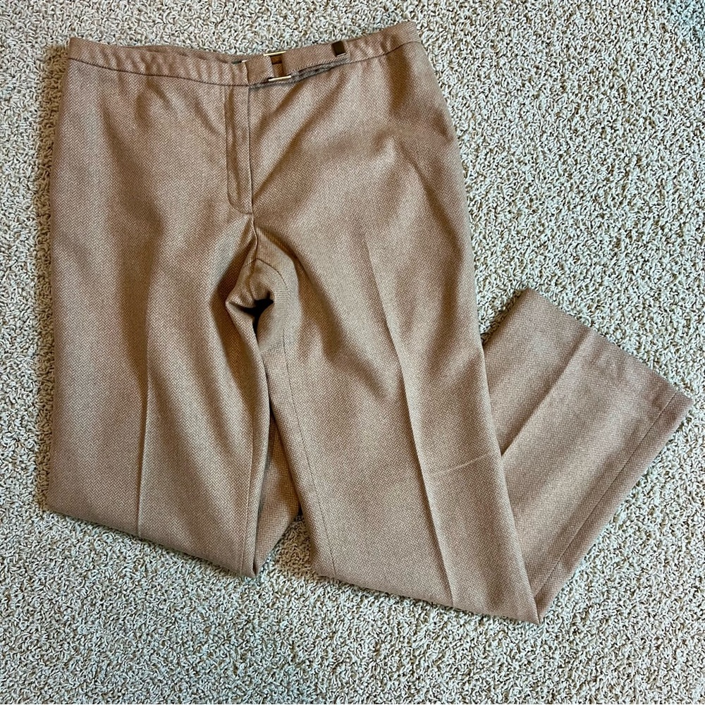 J CREW Wool Blend Buckle Belt Trouser Pants Lined Camel Beige Size 6